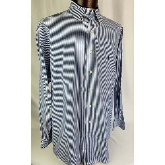 17 (34/35) Ralph Lauren Yarmouth 100% Cotton Blue White Button Down Shirt Men's - Picture 3 of 8